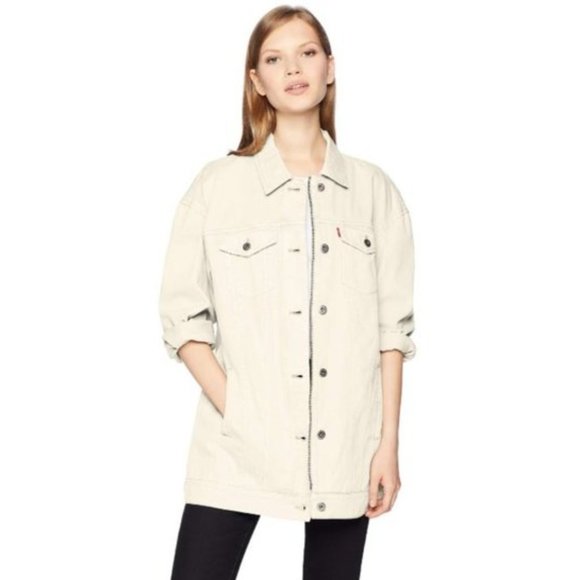 NWT Levi's Oversized Long Trucker Jacket Off White XS - Picture 1 of 13